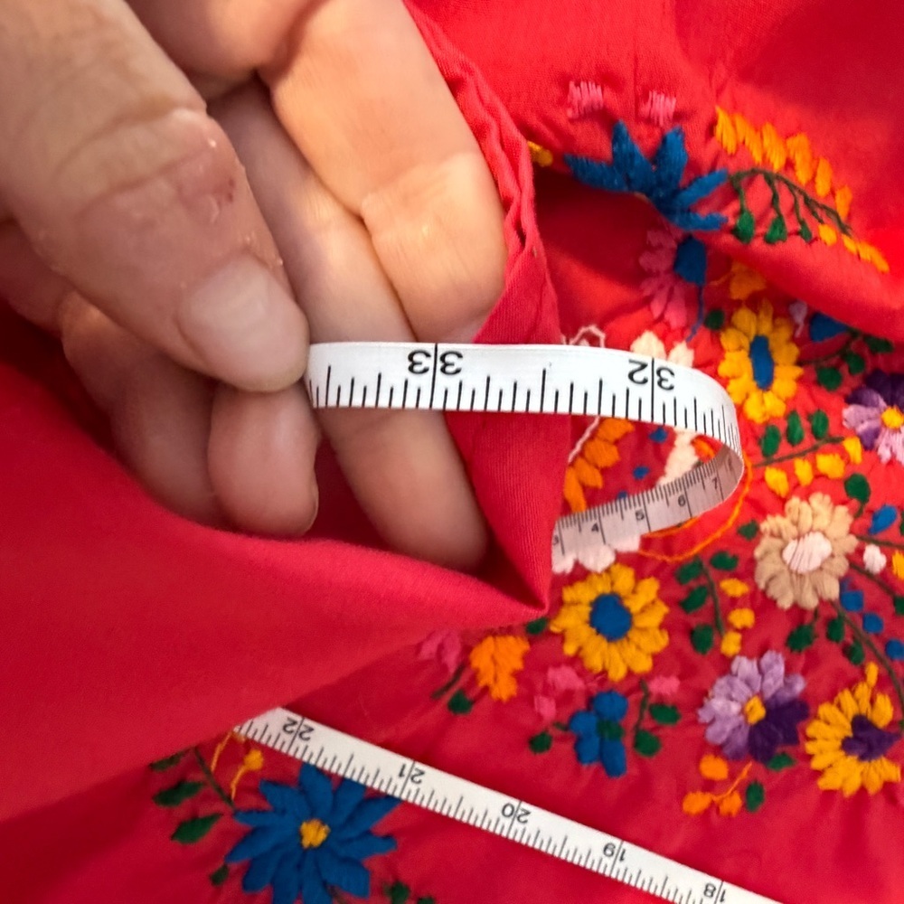 Vintage Mexican Red Embroidered Mini Dress Huipil handmade XS floral - Picture 7 of 7